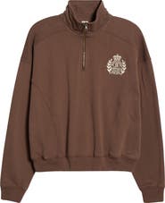 Sporty & Rich NY Crest Embroidered Half Zip Fleece Sweatshirt