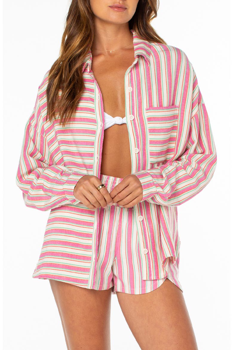 Let's Get Away Button-Up Cover-Up Shirt, Main, color, DEW