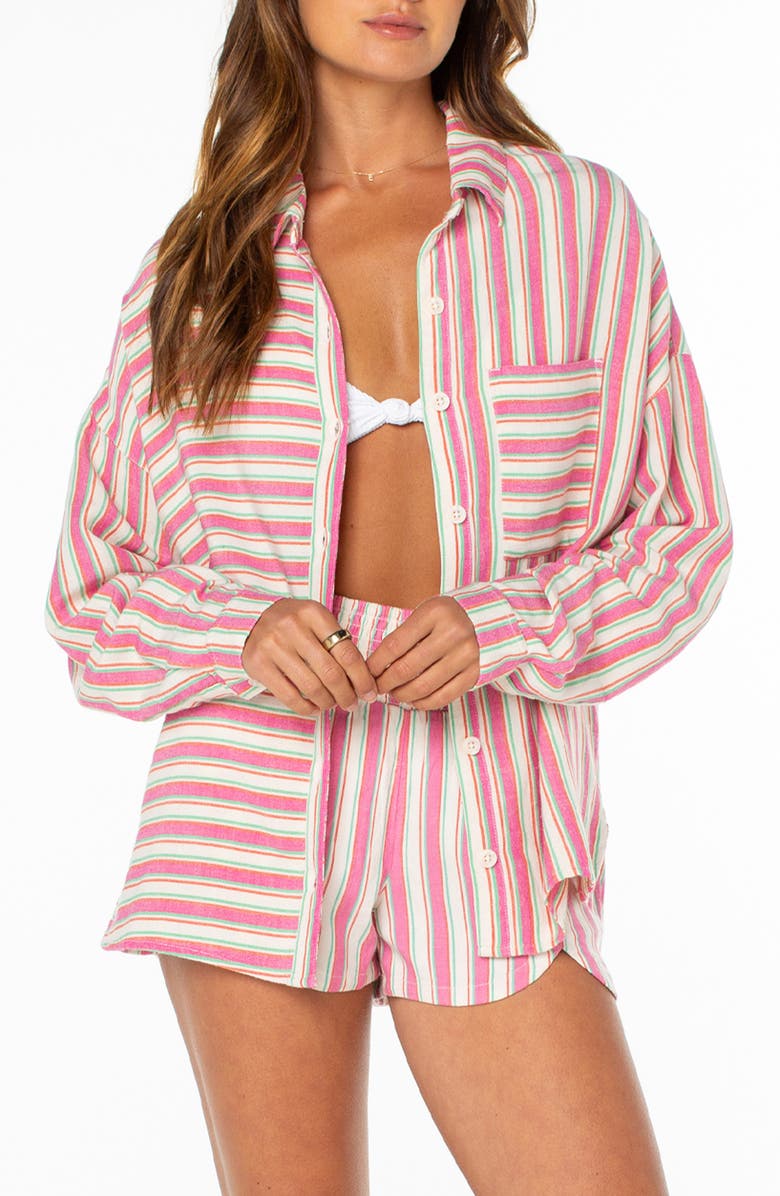 Roxy Let's Get Away Button-Up Cover-Up Shirt, Main, color, 