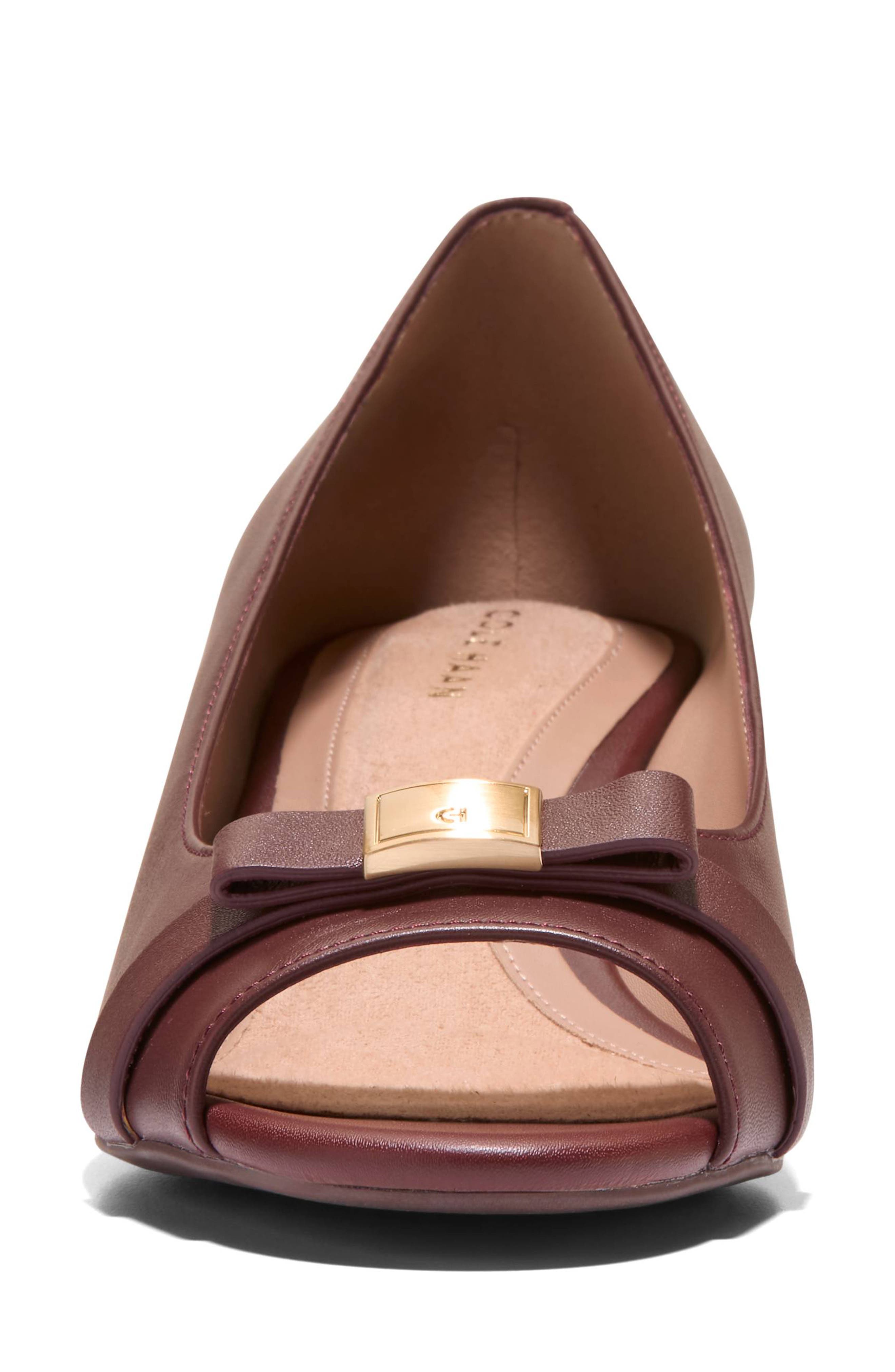 Go-To Malta Bow Peep Toe Wedge Pump, Alternate, color, MAHOGANY LEATHER