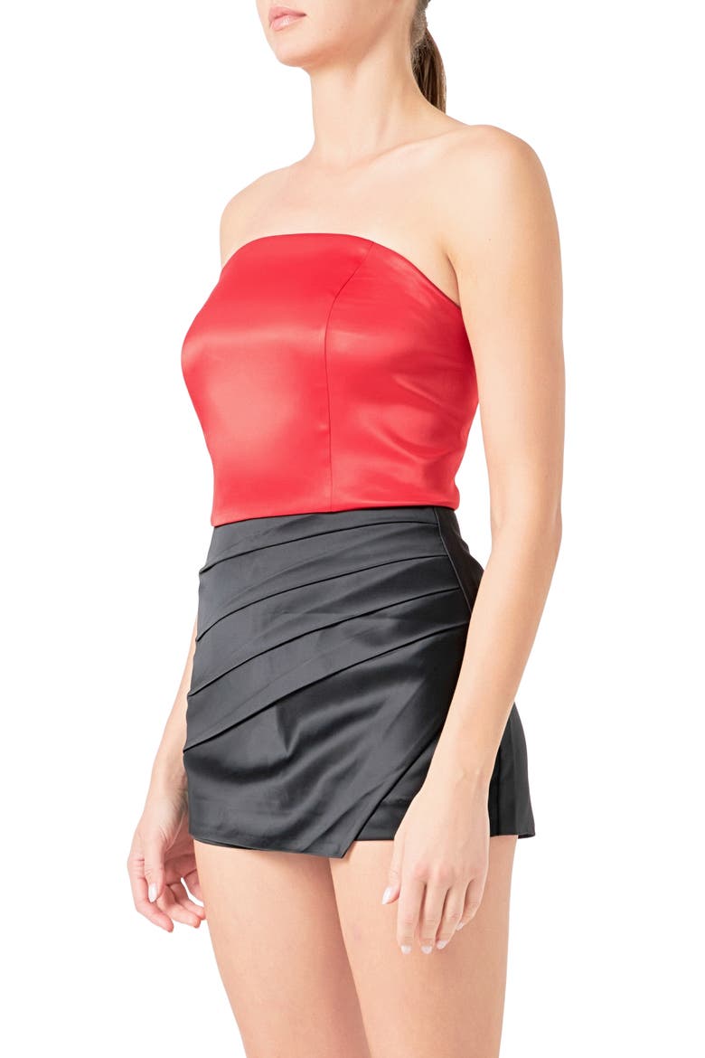 Strapless Satin Crop Top, Alternate, color, RED