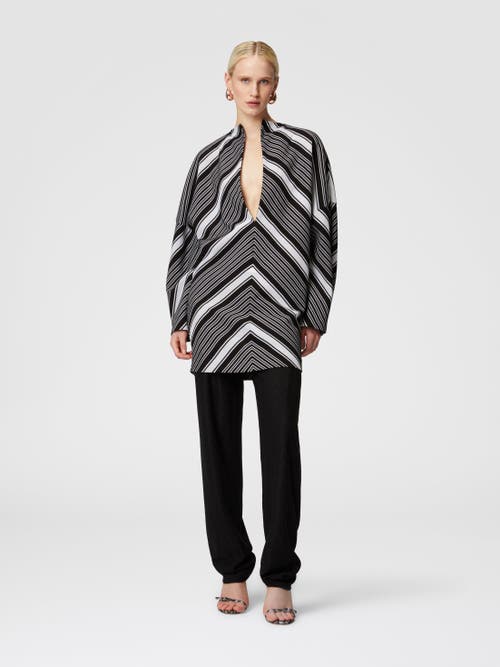 Missoni Black Chevron Viscose Mini Dress With Oversized Sleeves In Black & White