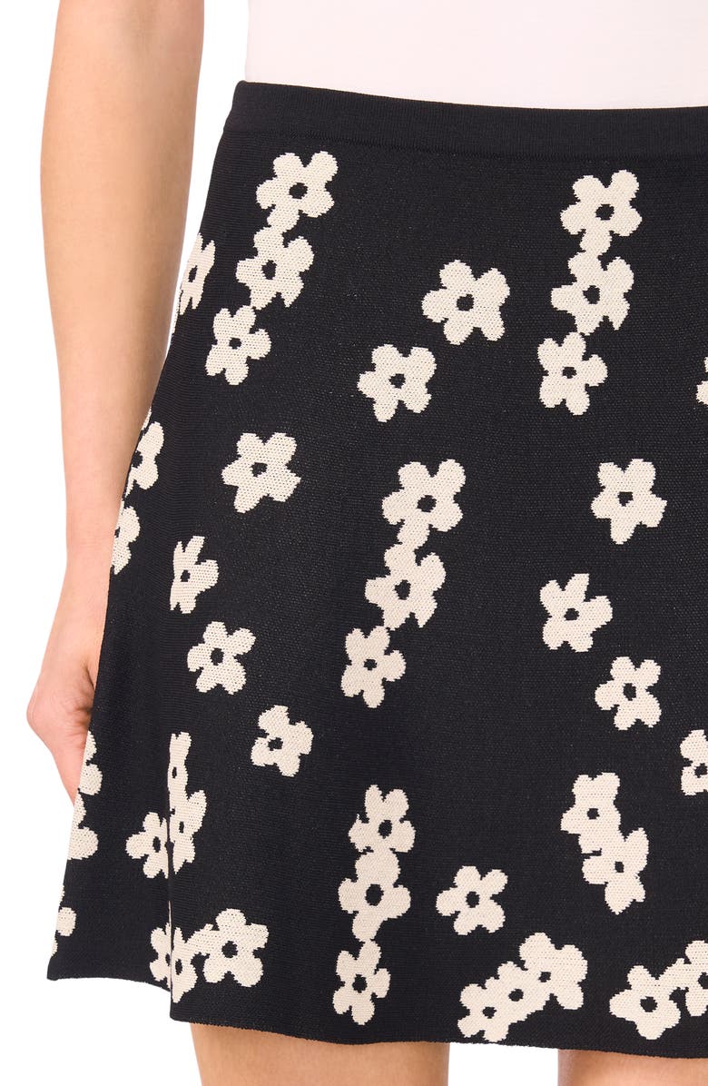 CeCe Flower Jacquard A-Line Miniskirt, Alternate, color, Rich Black
