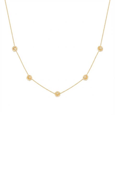 Cubic Zirconia Birthstone Flower Station Necklace