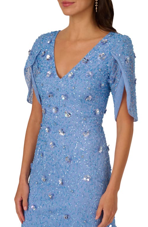 Shop Adrianna Papell Beaded Petal Sleeve Evening Gown In Bluebell