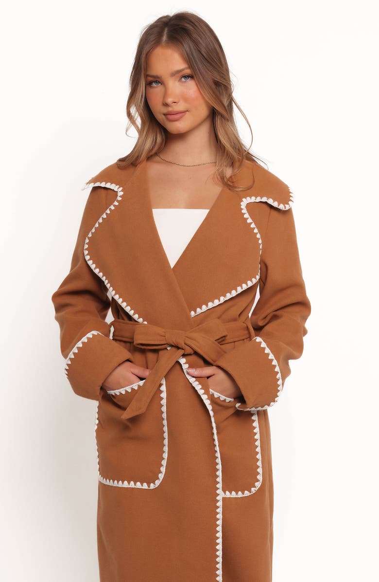 Petal & Pup Brexley Blanket Stitch Wrap Coat, Alternate, color, Tan