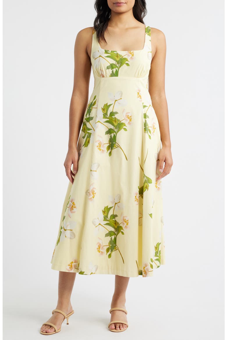 Floral Square Neck Cotton Dress, Main, color, YELLOW MULTI