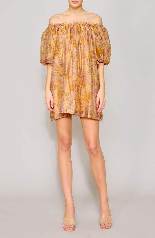 Melloday Floral Off The Shoulder Satin Minidress In Peach