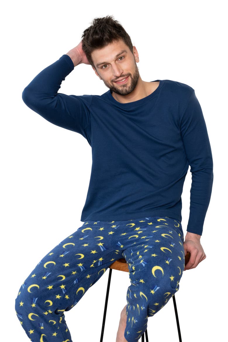 Men's Cotton Top & Fleece Pants Printed Matching Family Holiday Pajama Set, Alternate, color, Moon