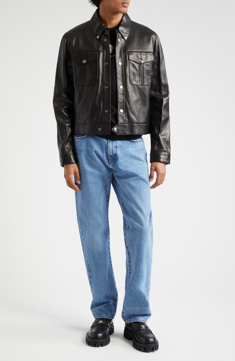 Versace Blouson Leather Jacket, Alternate, color, Black