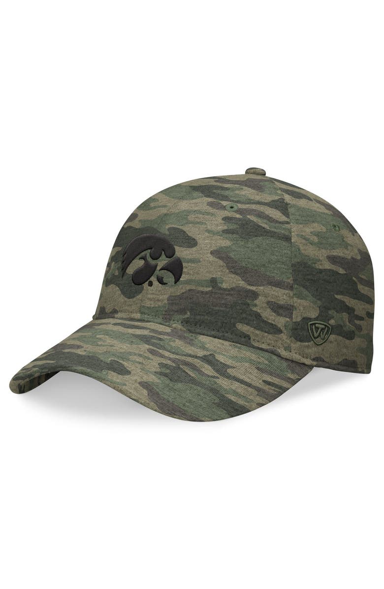 TOP OF THE WORLD Men's Top of the World Camo Iowa Hawkeyes OHT Military Appreciation Hound Adjustable Hat, Main, color,