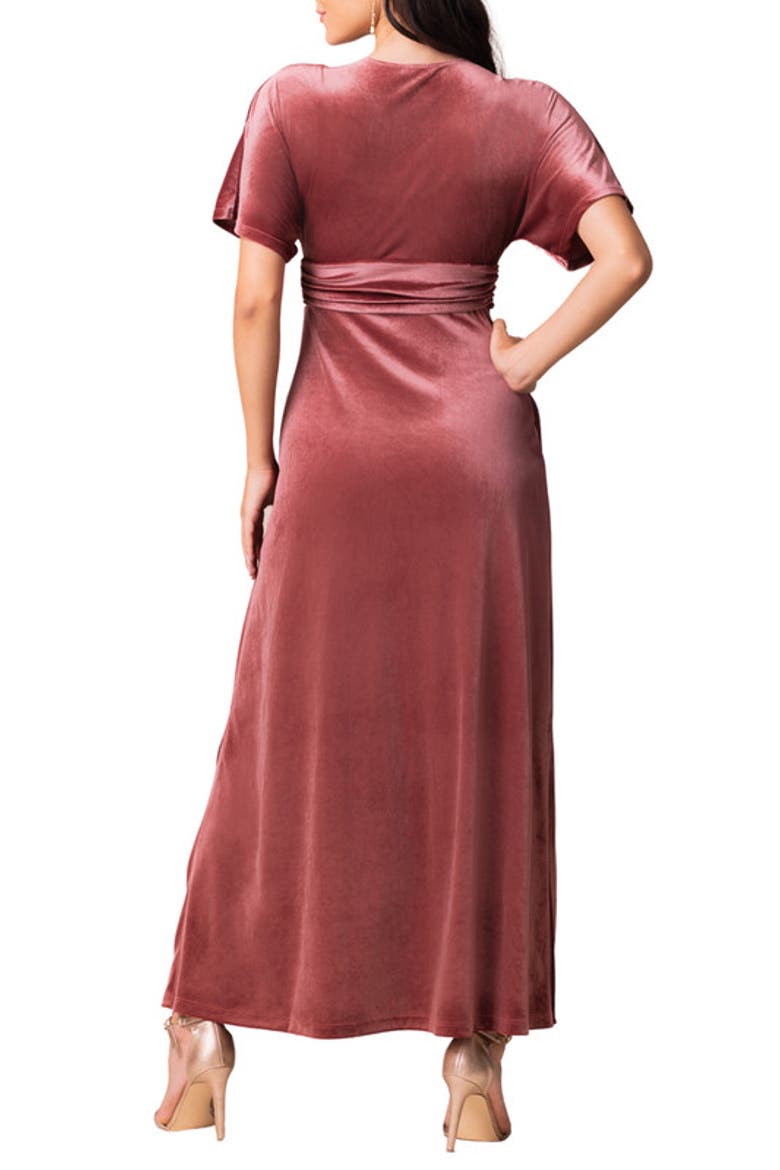 Verona V-Neck Velvet Evening Gown with Pockets, Alternate, color, Mauve rose