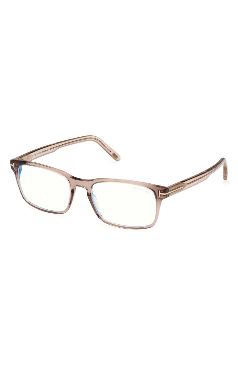 TOM FORD 54mm Rectangular Blue Light Blocking Glasses, Alternate, color, Light Sand / T Logo