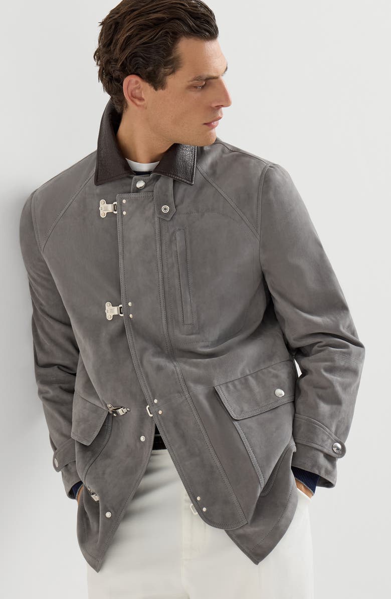 Brunello Cucinelli Suede outerwear, Alternate, color, Medium Grey