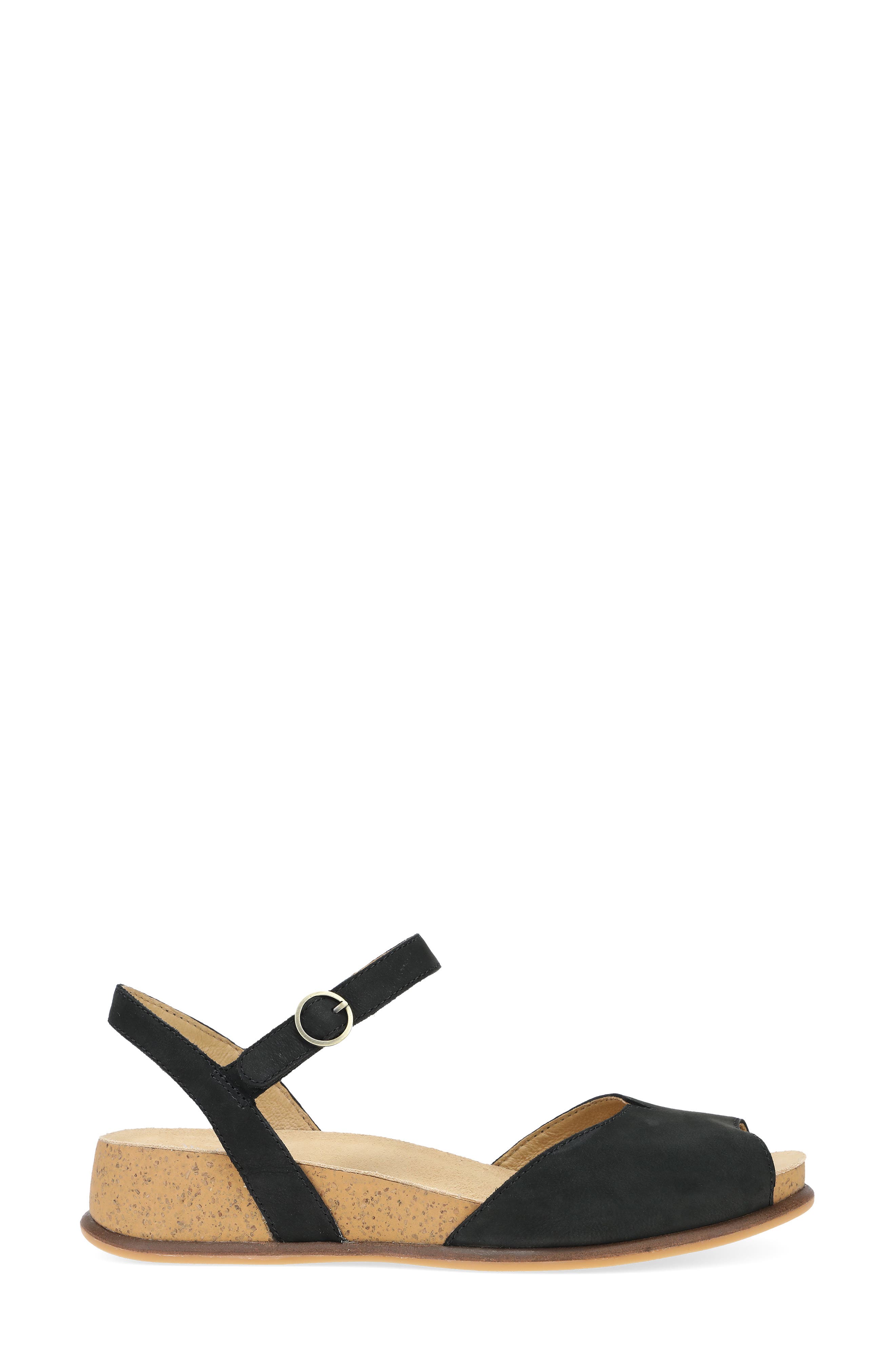 Dansko Cass Ankle Strap Peep Toe Wedge Sandal, Alternate, color, Black Milled Nubuck