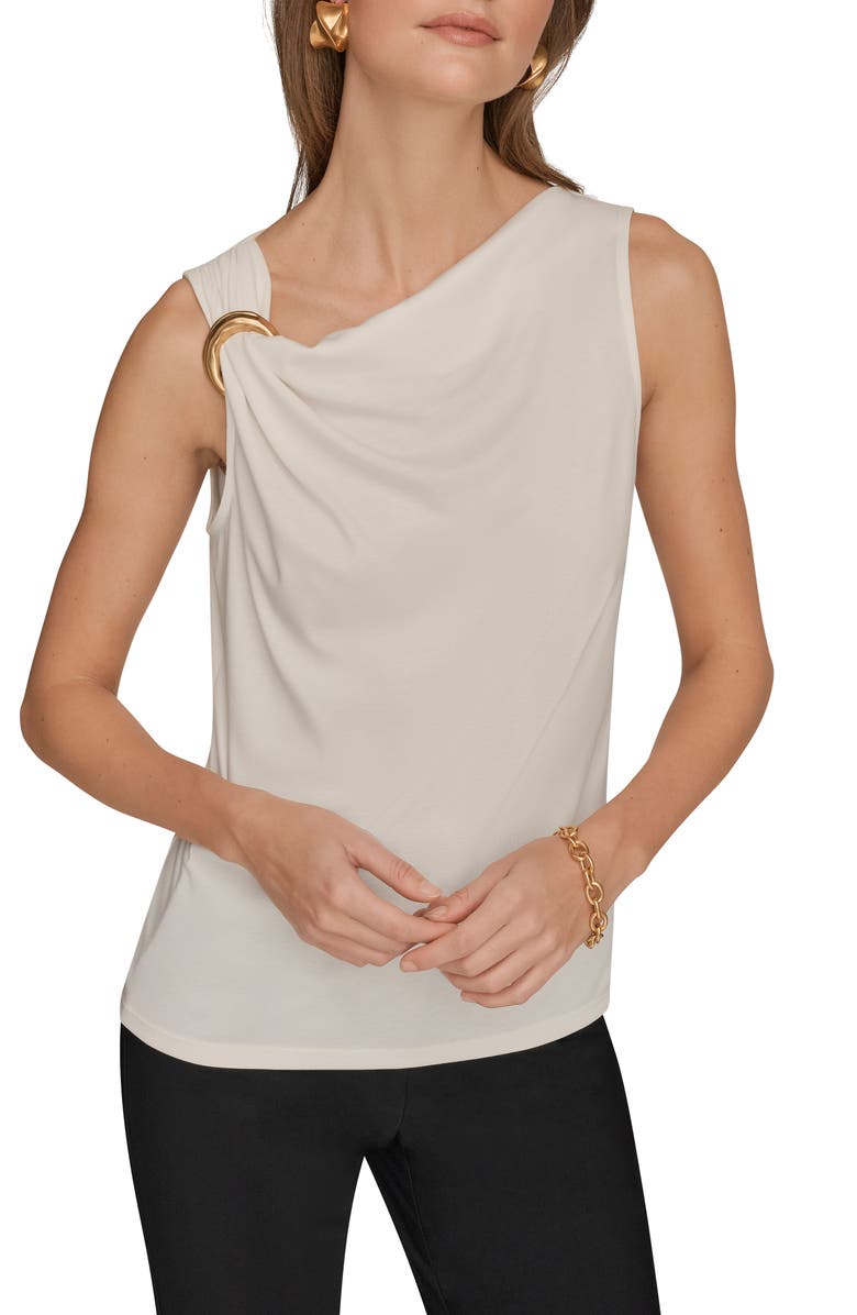 Donna Karan New York Asymmetric Sleeveless Hardware Accent Top, Main, color, Cream