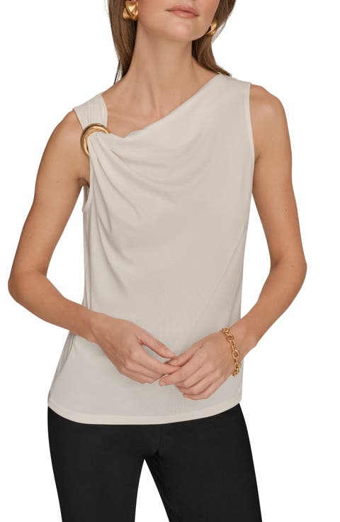 Asymmetric Sleeveless Hardware Accent Top