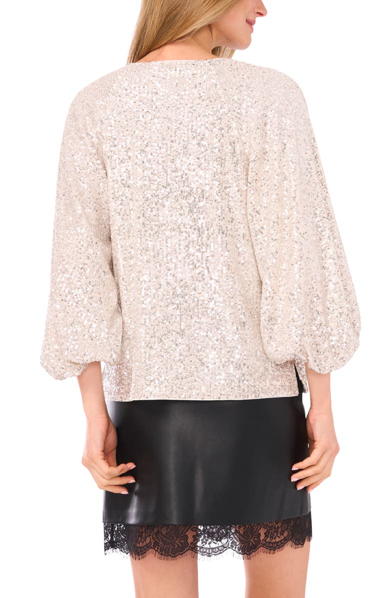 Vince Camuto Sequin Balloon Sleeve Top, Alternate, color, Silver