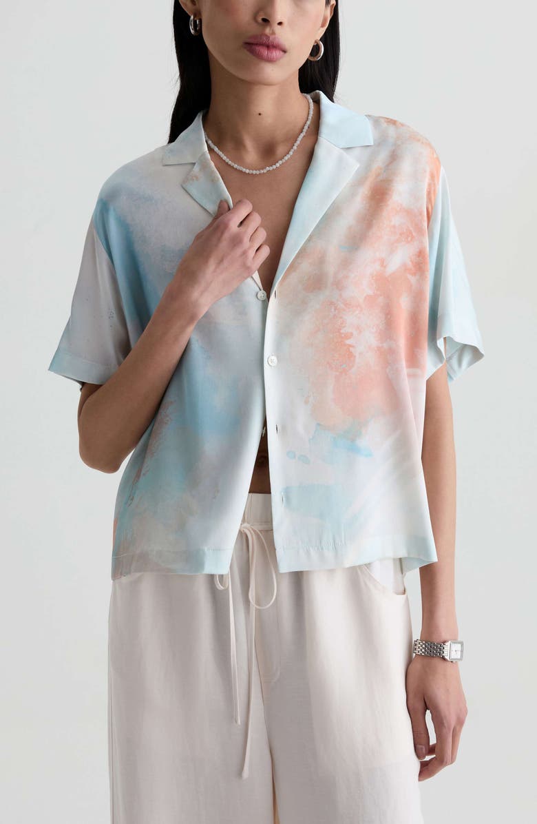 AG Long Beach Stretch Silk Camp Shirt, Main, color, Sunset Sips