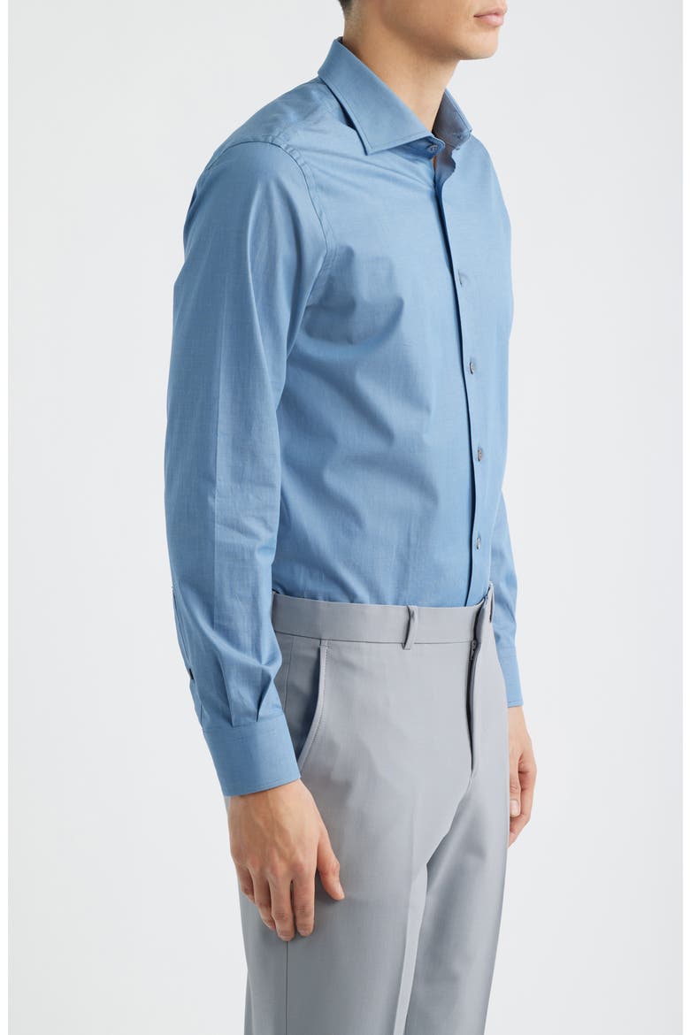 Bassano Tailored Fit Solid Stretch Cotton Twill Dress Shirt, Alternate, color, BLUE