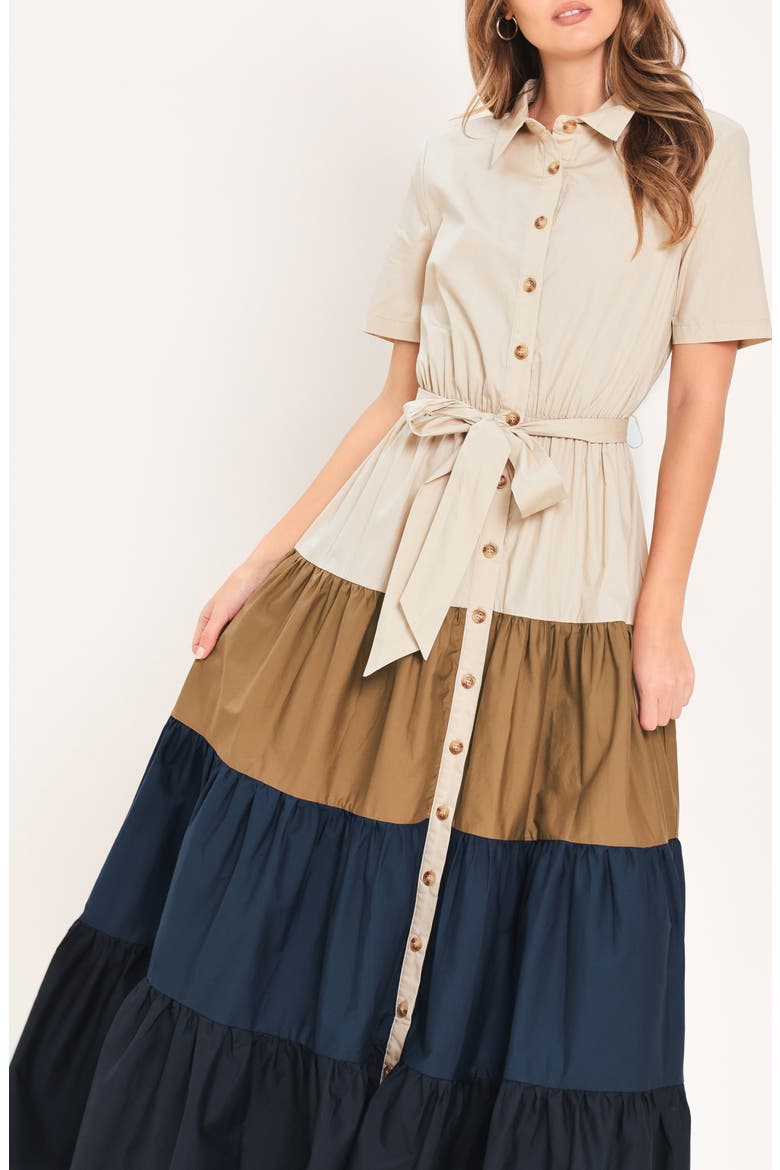 Colorblock Maxi Shirtdress, Alternate, color, NAVY BROWN