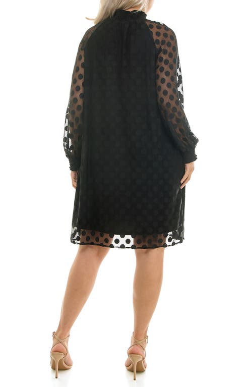 Nina Leonard Polka Dot Long Sleeve Trapeze Dress