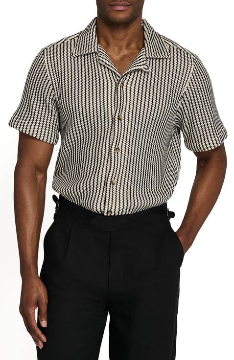 Bedford Striped Crochet Camp Shirt
