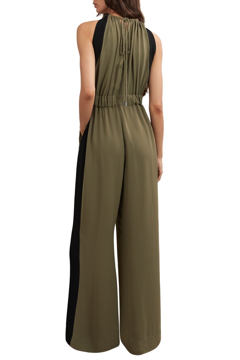 Inez Drawstring Waist Wide Leg Jumpsuit, Alternate, color, KHAKI GREEN/ BLACK