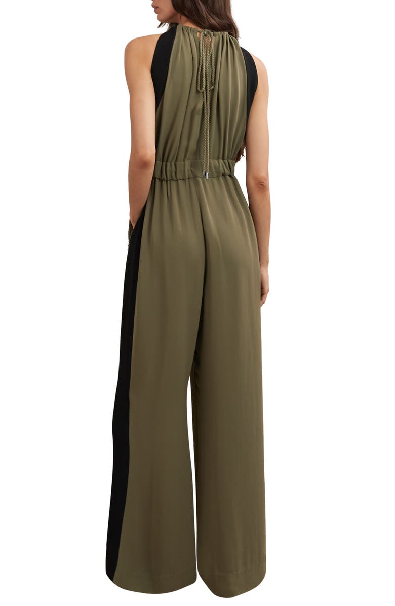 Reiss Inez Drawstring Waist Wide Leg Jumpsuit, Alternate, color, Khaki Green/ Black