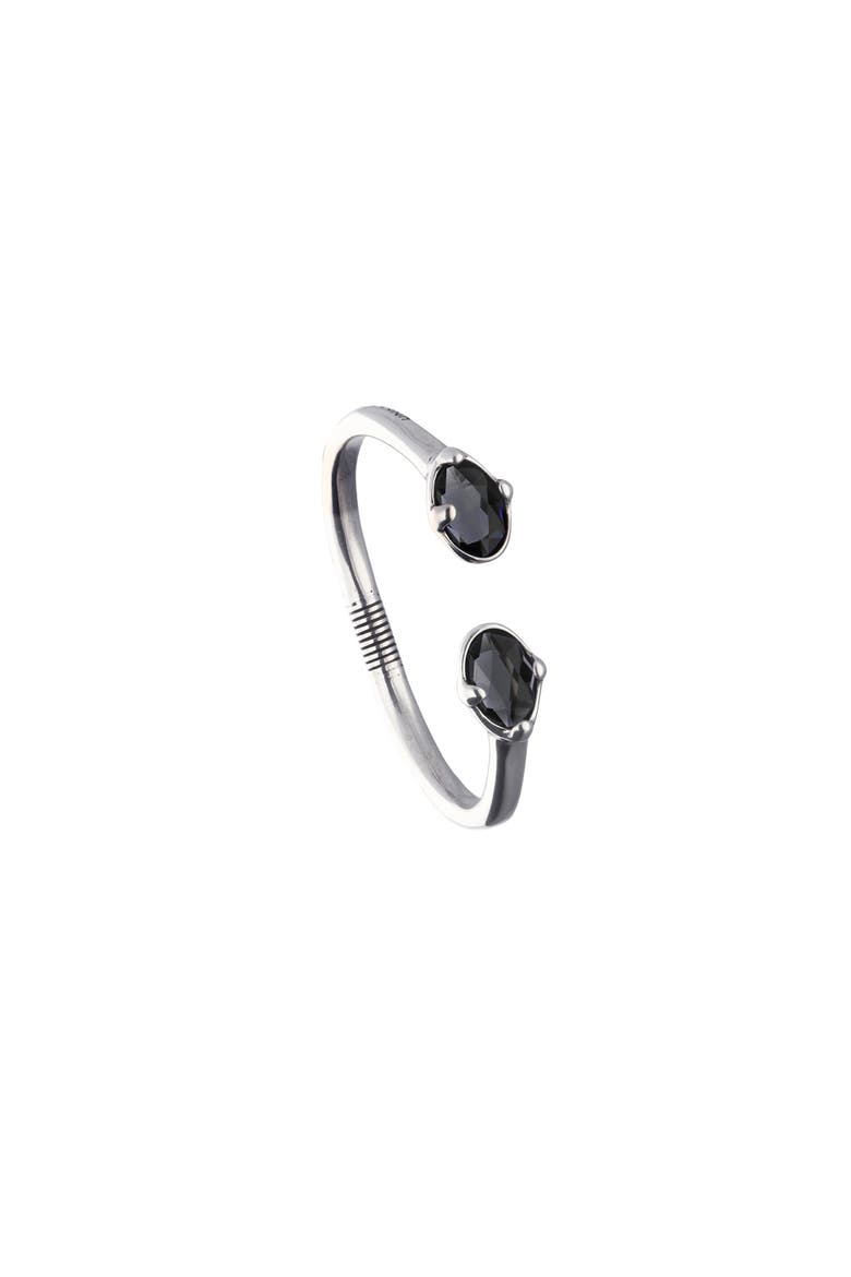 Sterling Silver Plated Rigid Bracelet with Black Crystals, Alternate, color, Silver