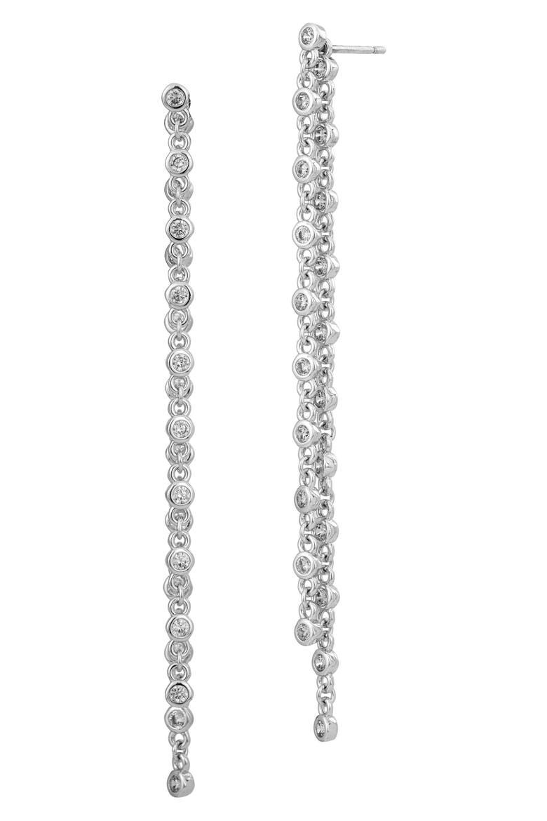 Cubic Zirconia Chain Drop Front/Back Earrings, Main, color, SILVER