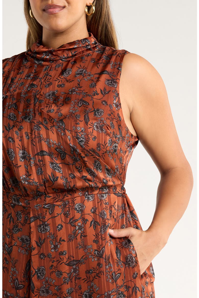 Leoben Pleated Sleeveless Satin Jumpsuit, Alternate, color, BROWN-BLACK