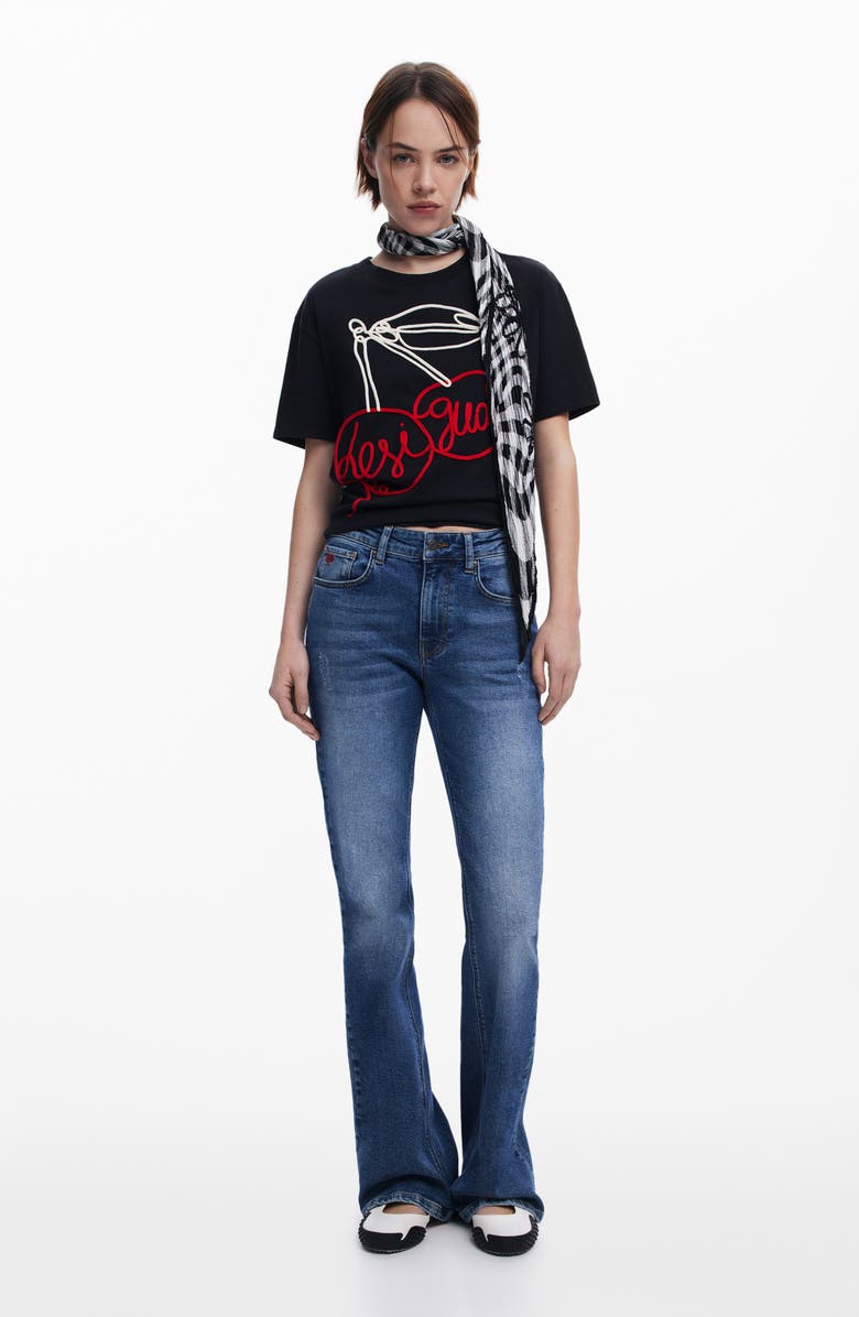 Desigual Cherry Rope Embellished Cotton Graphic T-Shirt, Alternate, color, Black