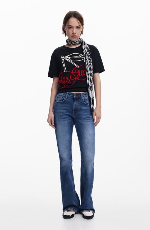 Desigual Cherry Rope Embellished Cotton Graphic T-shirt In Black
