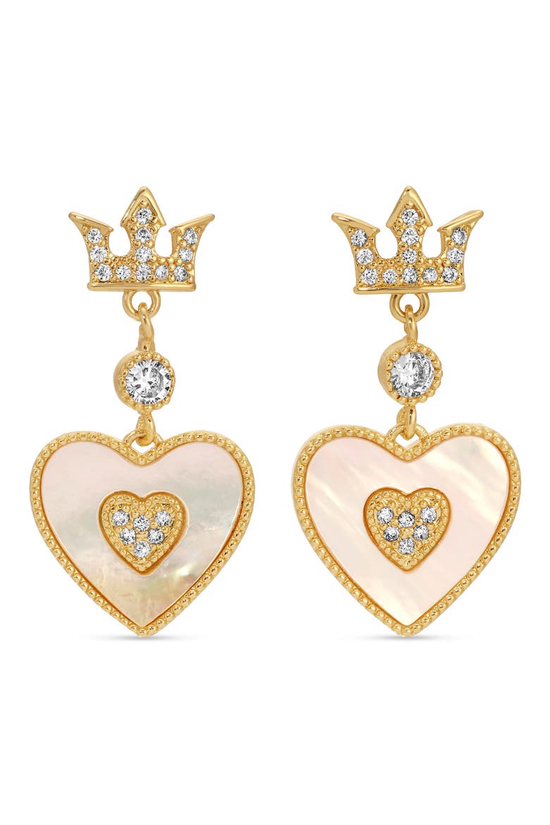 Isabella Cubic Zirconia Crown & Heart Drop Earrings, Main, color, GOLD