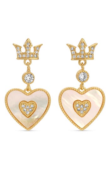 Eye Candy Los Angeles Isabella Cubic Zirconia Crown & Heart Drop Earrings In Gold