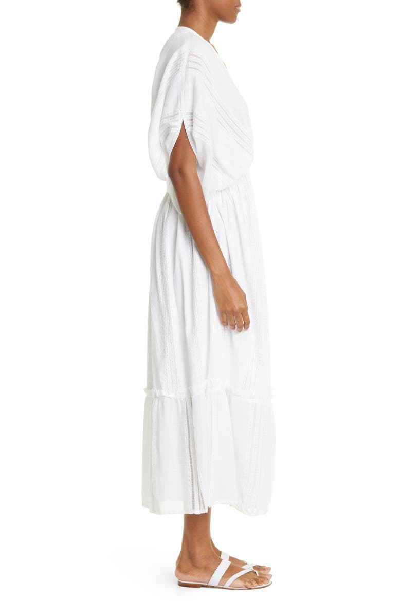 Abira Empire Waist Tiered Cotton Blend Cover-Up Maxi Dress, Alternate, color, WHITE