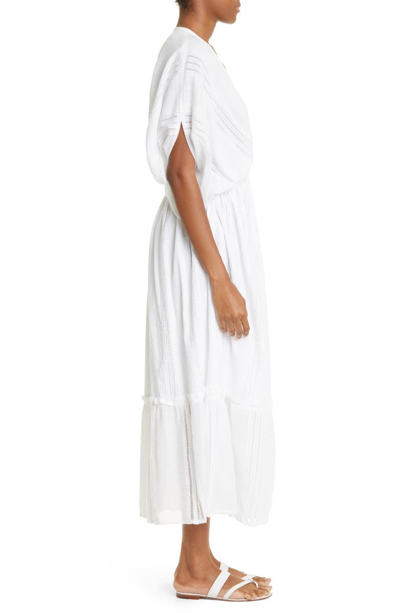 lemlem Abira Empire Waist Tiered Cotton Blend Cover-Up Maxi Dress, Alternate, color, White