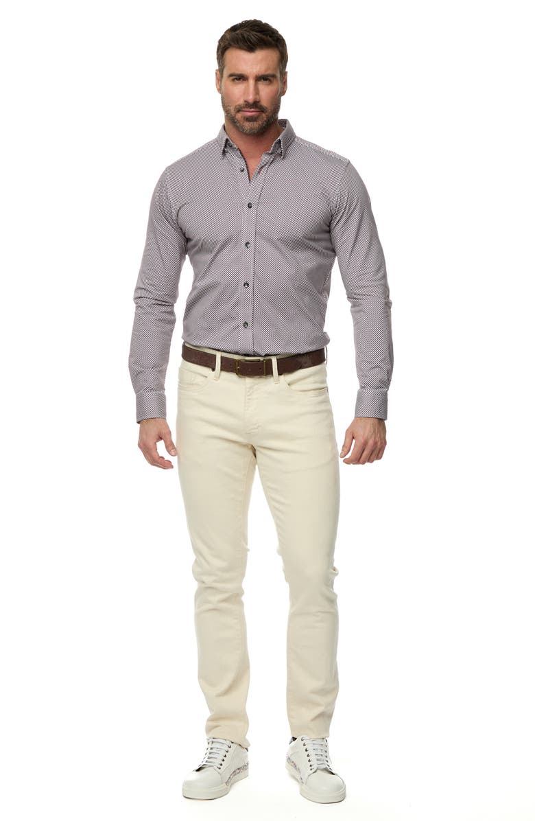 Robert Graham Osmond Tailored Fit Geo Print Cotton Knit Button-Up Shirt, Alternate, color, 