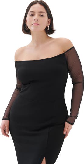 Marian Off the Shoulder Mesh Long Sleeve Gown