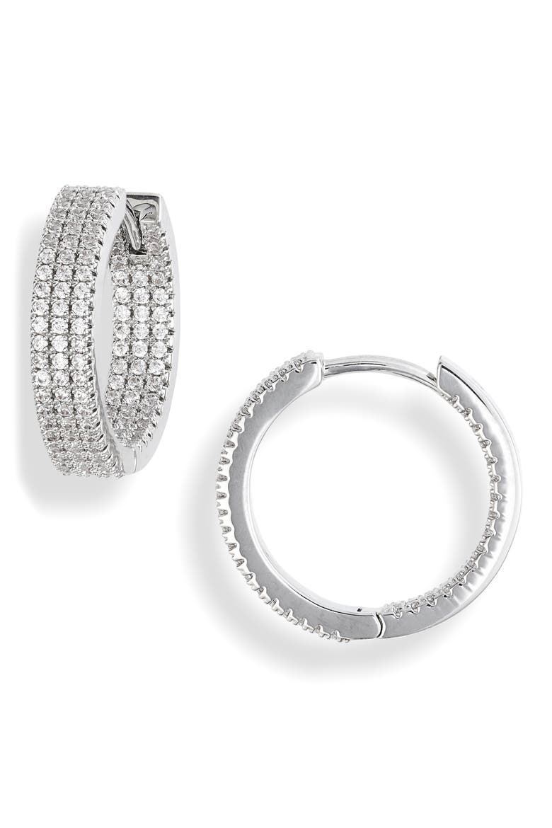 Pavé Huggie Hoops, Main, color, CLEAR- SILVER