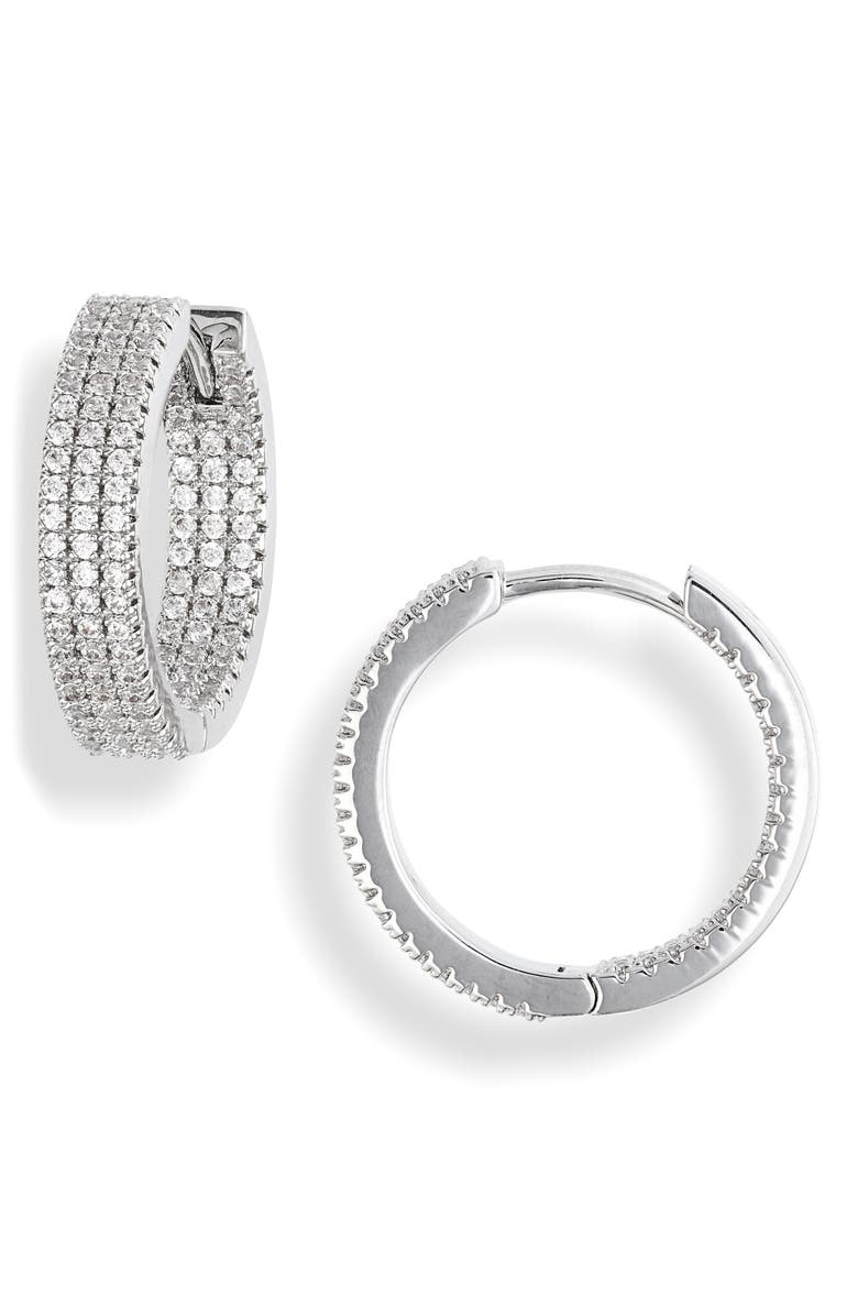 Nordstrom Pavé Huggie Hoops, Main, color, Clear- Silver