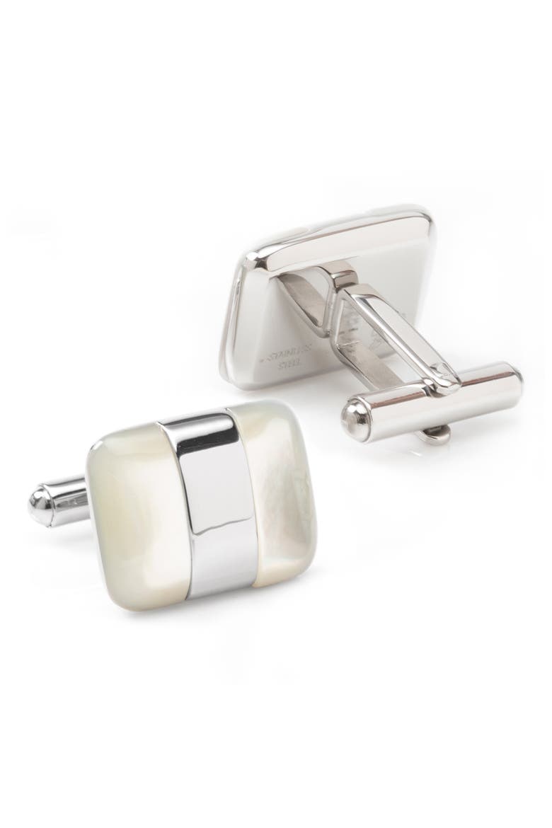 Mother-Of-Pearl Cuff Links, Alternate, color, SILVER