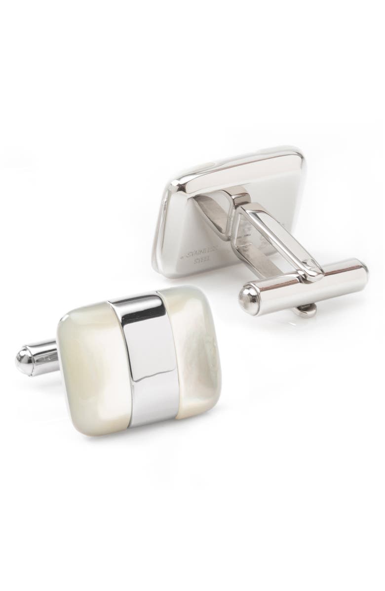 Cufflinks, Inc. Mother-Of-Pearl Cuff Links, Alternate, color, Silver