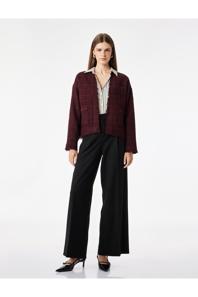 Textured Long Sleeve Collarless Jacket, Main, color, BORDEUX
