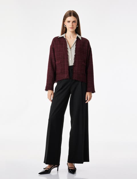 Textured Long Sleeve Collarless Jacket