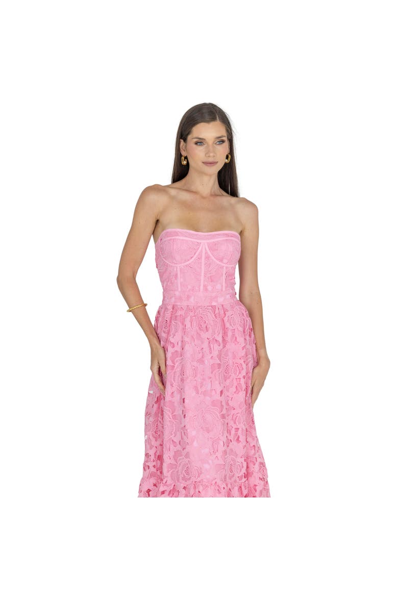 Amelia Lace Bustier Midi Dress Guipure Lace, Alternate, color, BABY PINK