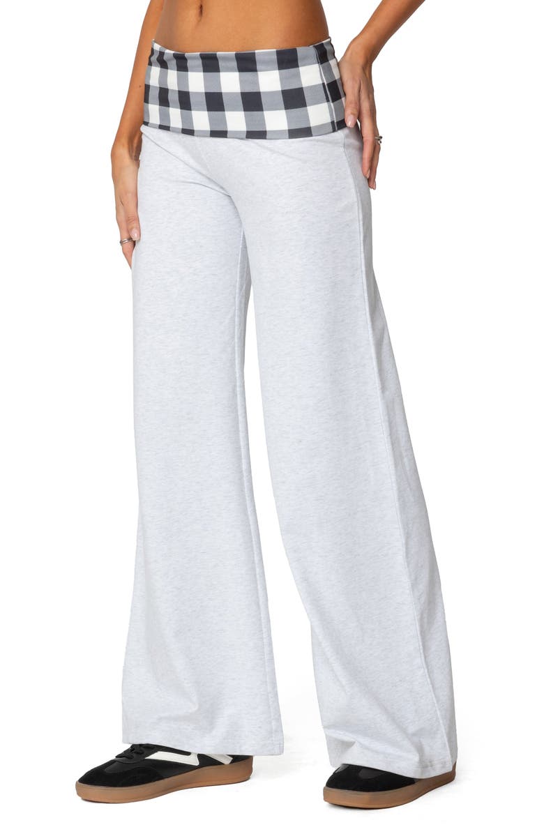 EDIKTED Beth Plaid Wide Leg Foldover Pants, Alternate, color, Light-Gray