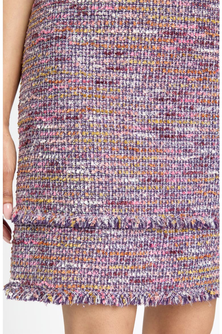 Melania Short Sleeve Shift Dress in Luxury Tweed, Alternate, color, DUSTY LILAC