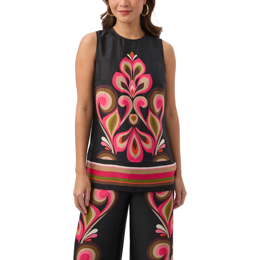 Trina Turk Malema Border Print Sleeveless Top In Black